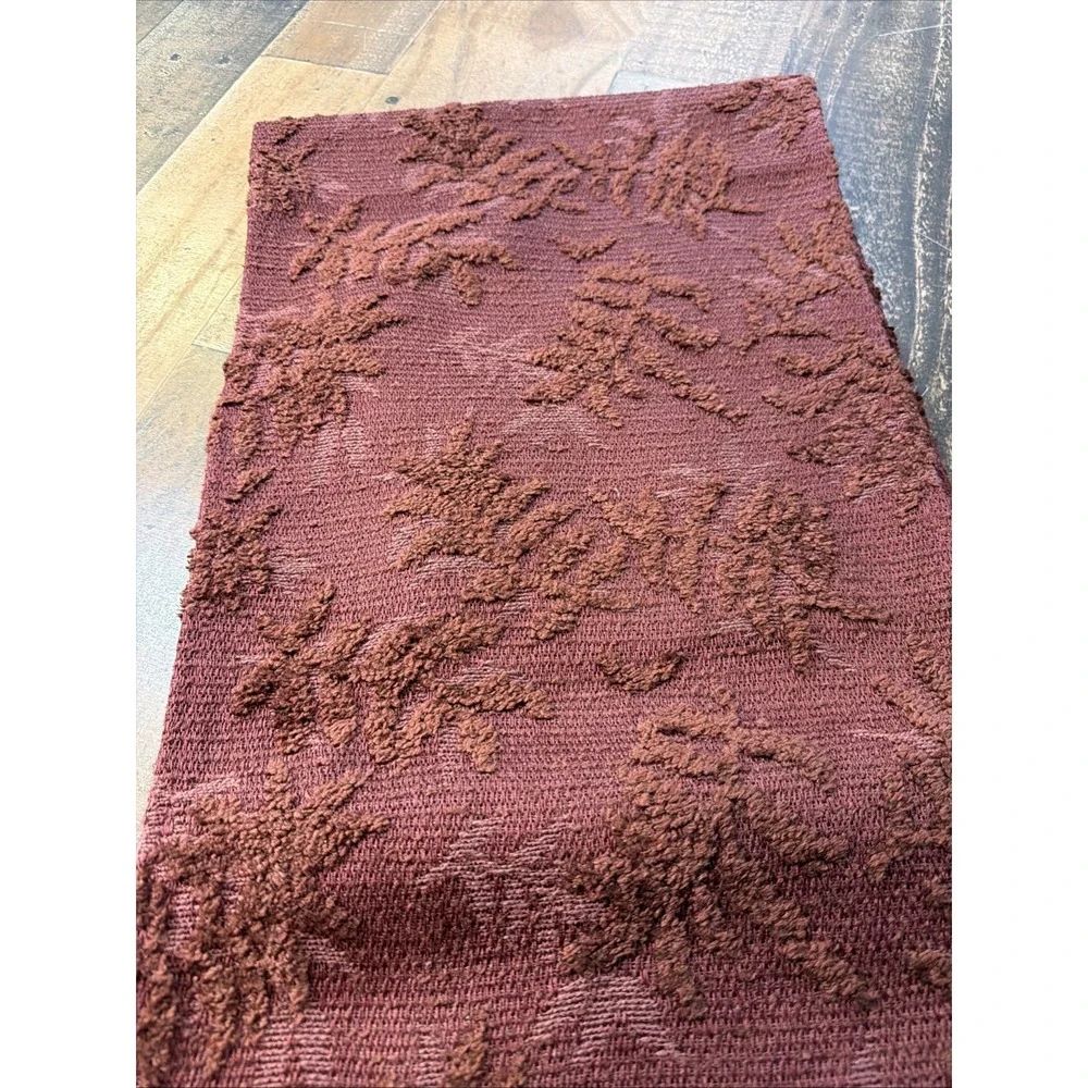 Vintage Chenille Table Runner Red Rust Floral Jacquard Fringe‎ Boho 12x70 Ornate